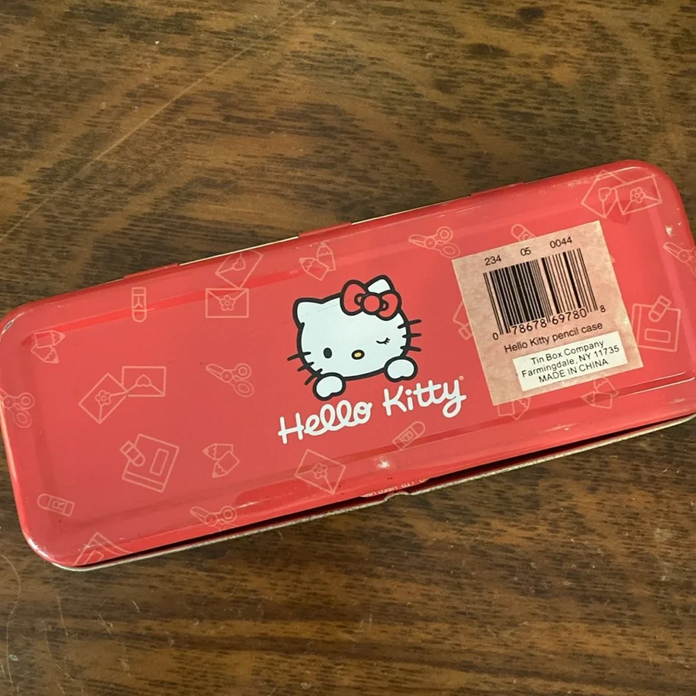 Y2K Hello Kitty metal tin pencil case school supplies 2003 purple red GUC retro